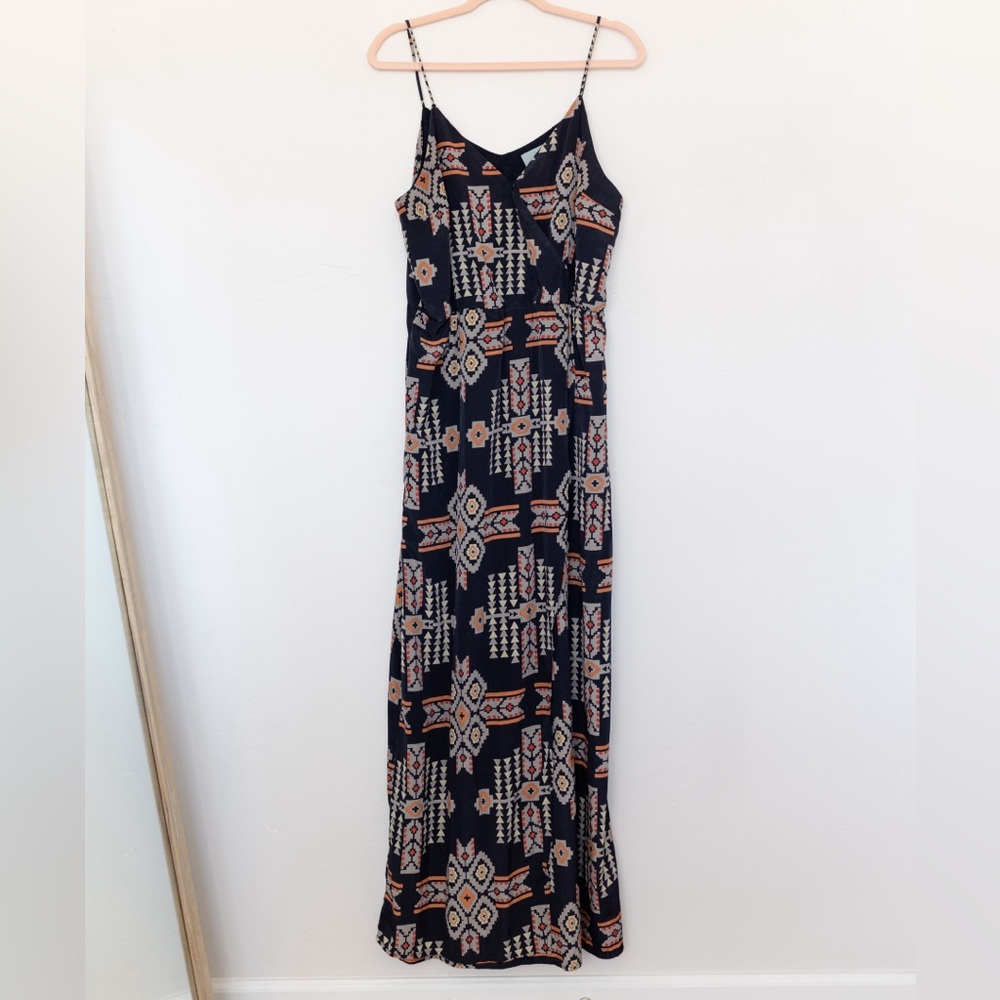 Navy and Orange Patterned Maxi Dress